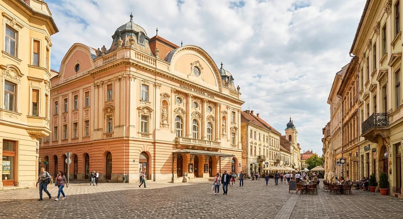 Romanian National Opera Timișoara facade and cultural district