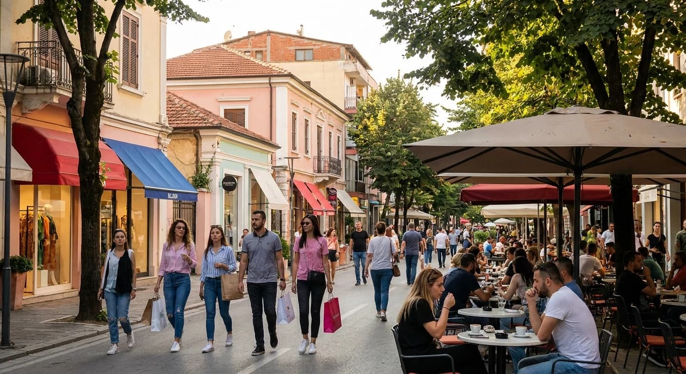Blloku district shopping and leisure scene in Tirana