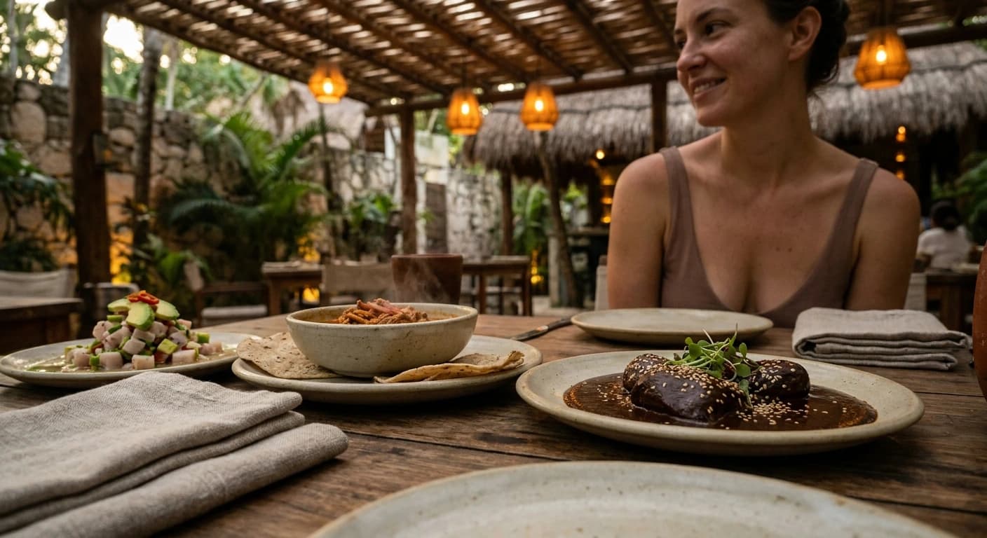 Open-fire gourmet dining experience in a jungle garden setting in Tulum