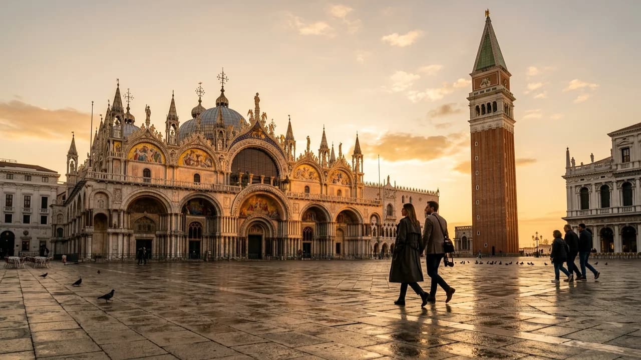 Iconic landmark in Venice, Italy at golden hour
