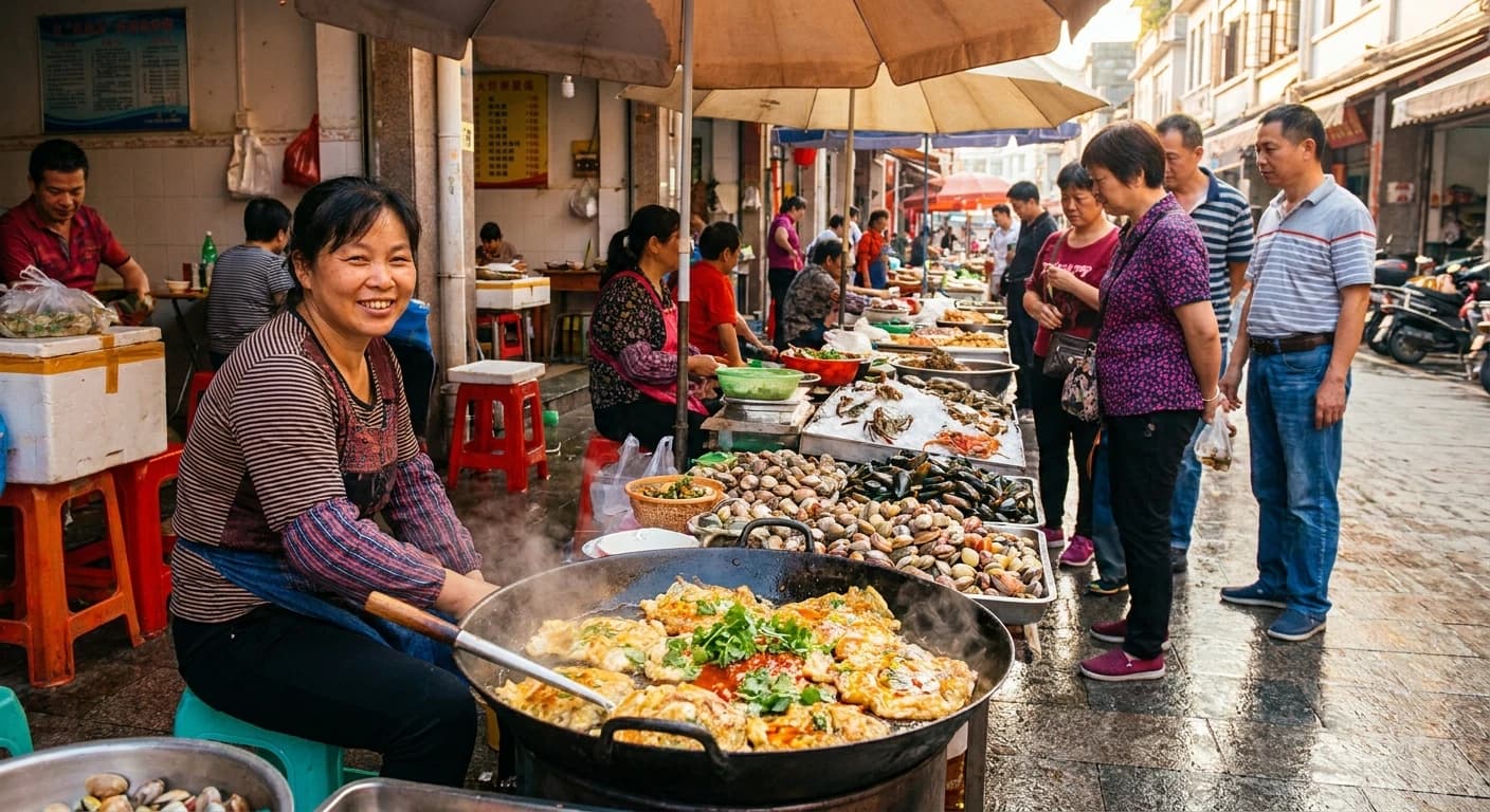 Fresh Xiamen seafood and local oyster omelet specialties