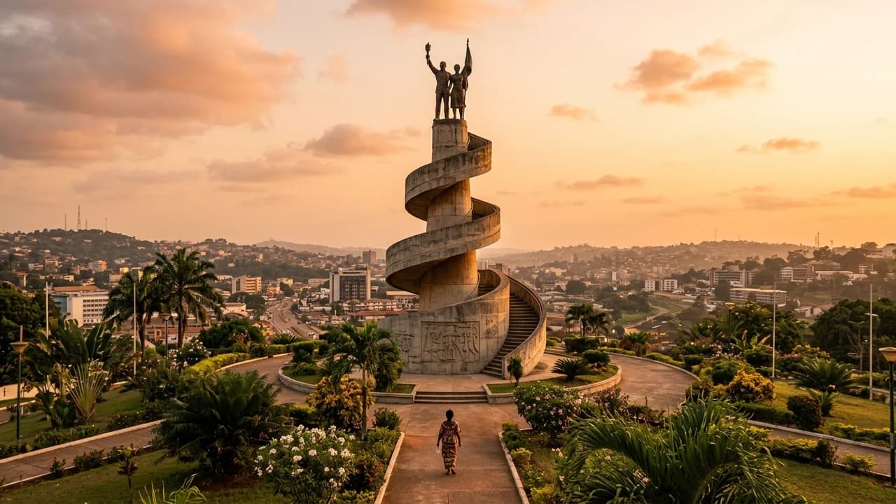 Iconic landmark in Yaoundé, Cameroon at golden hour