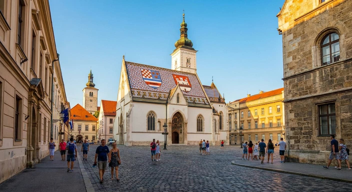 St. Mark's Church and Upper Town landmarks in Zagreb