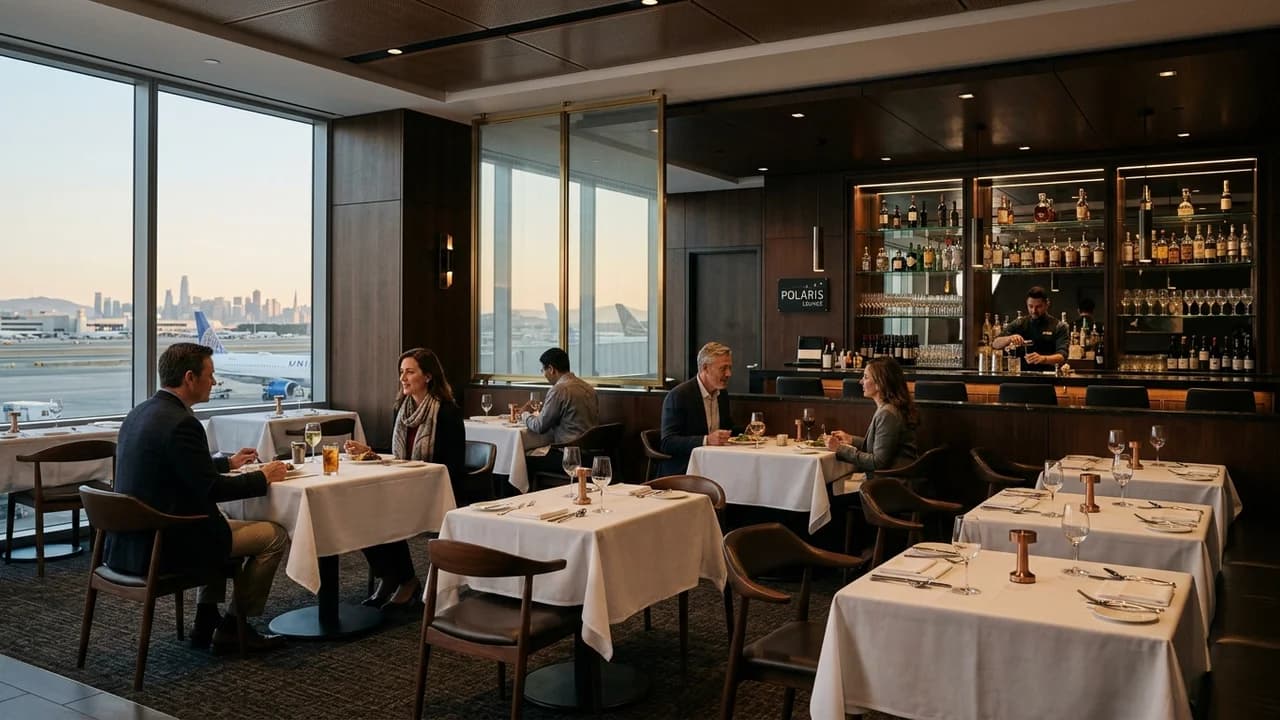 United Polaris Lounge dining room at San Francisco International Airport