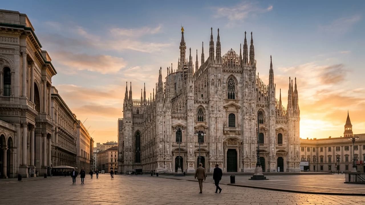 Iconic landmark in Milan, Italy at golden hour