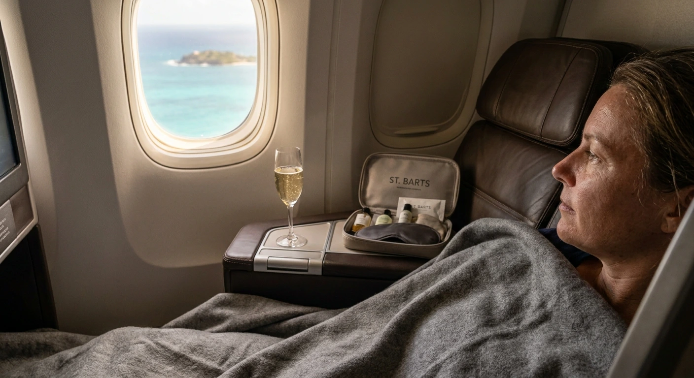Premium business class cabin with lie-flat suite and luxury amenities