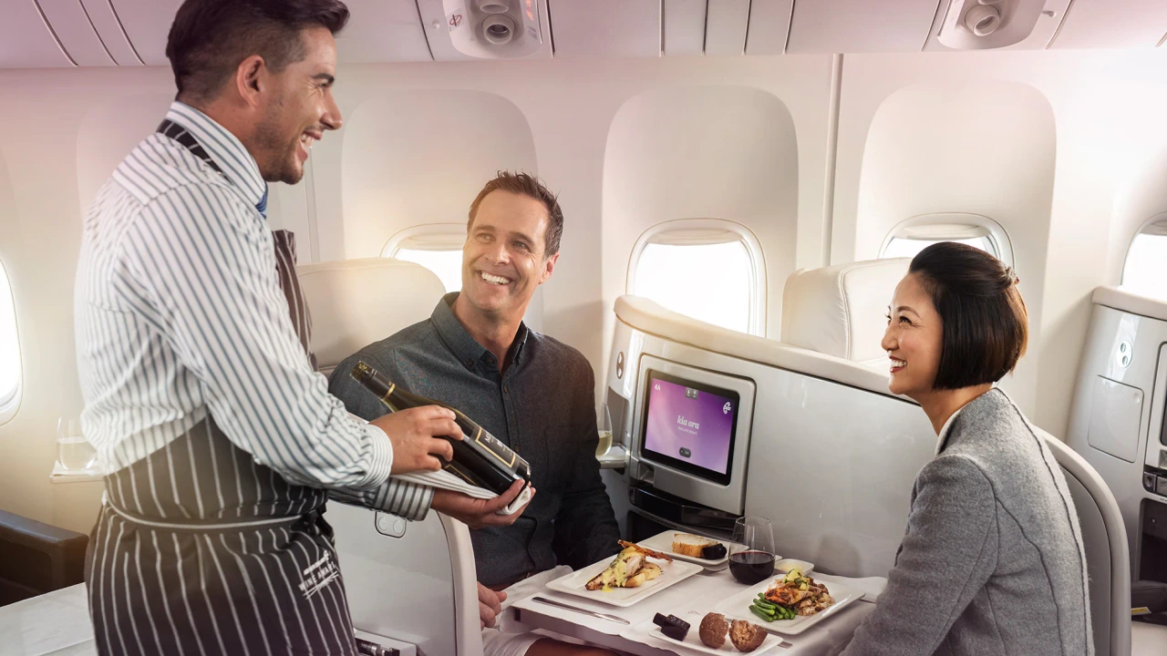 Air New Zealand Business Premier business class dining and meal service
