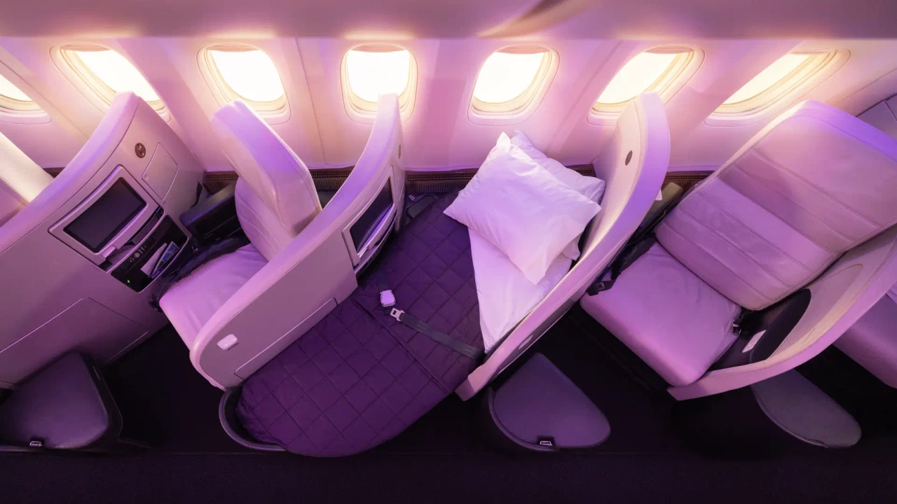 Air New Zealand business class seat — premium cabin on flights to Hamilton