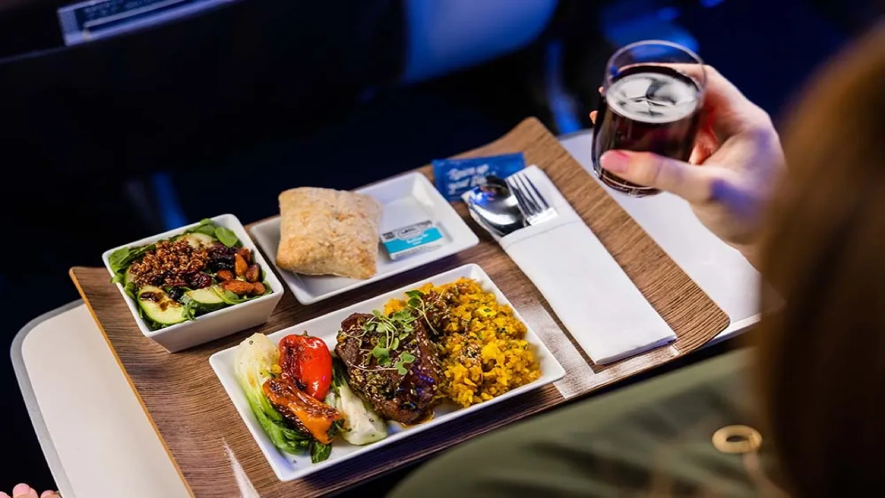 Alaska Airlines First Class business class dining and meal service