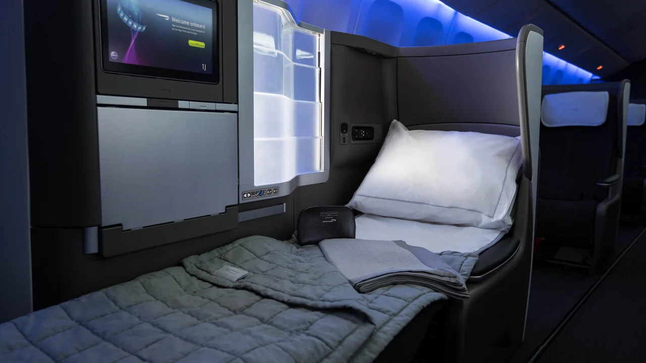 British Airways business class seat — premium cabin on flights to Kefalonia