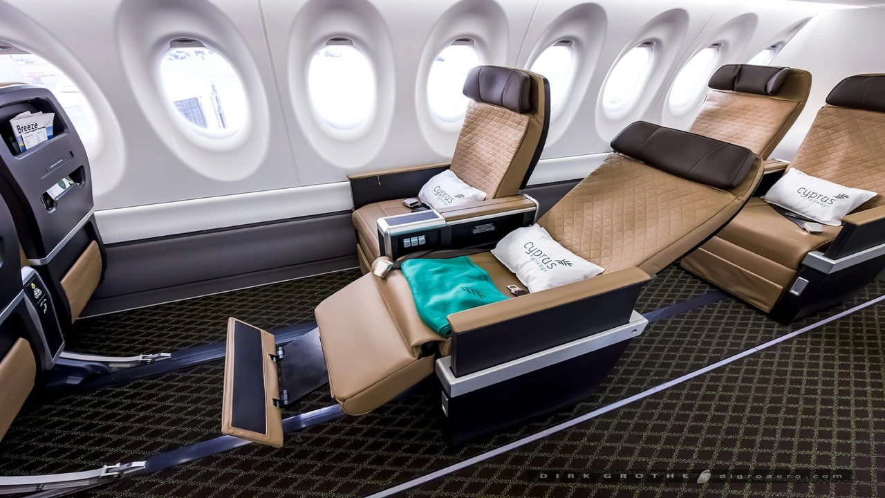 Cyprus Airways business class seat — premium cabin on flights to Larnaca