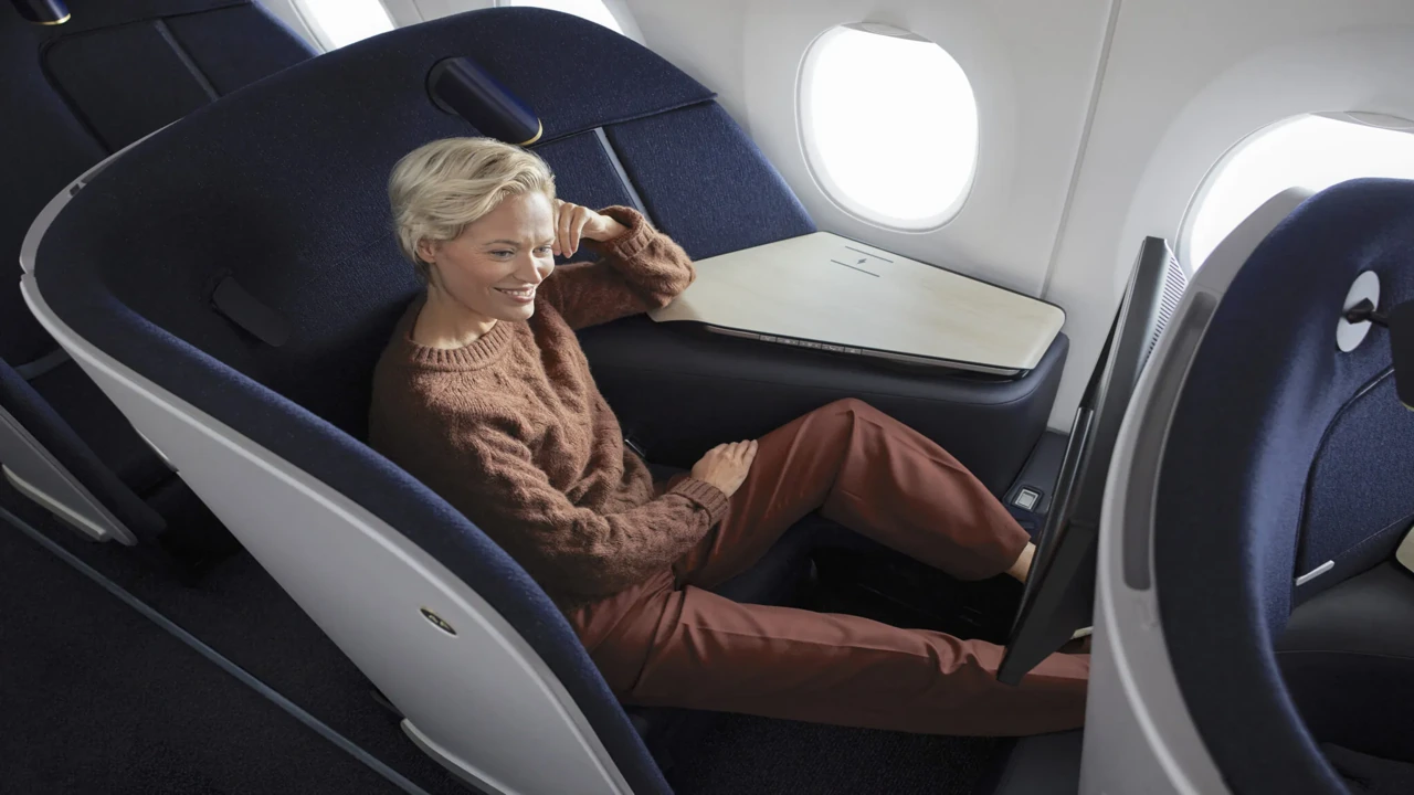 Finnair business class seat — premium cabin on flights to Tallinn