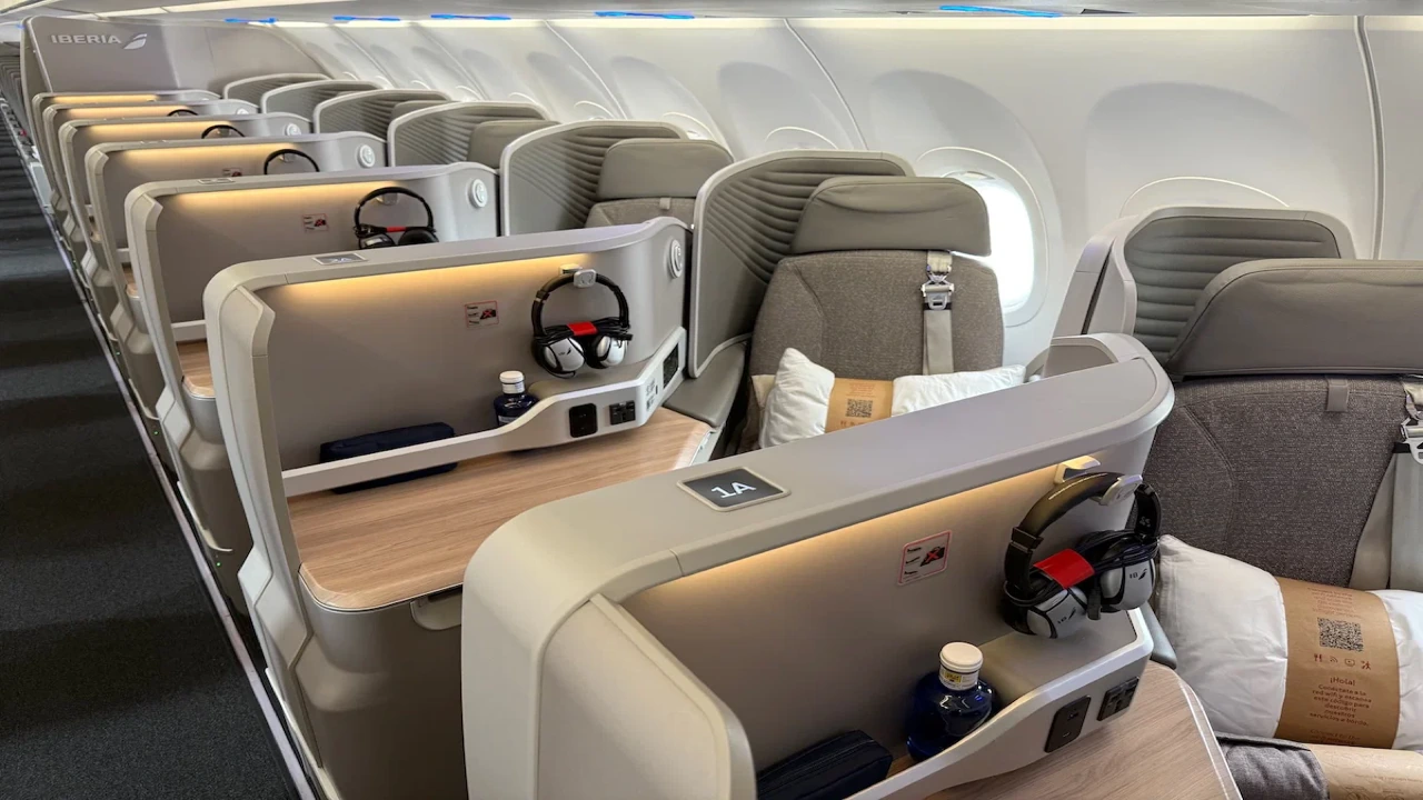 Iberia business class seat — premium cabin on flights to Menorca