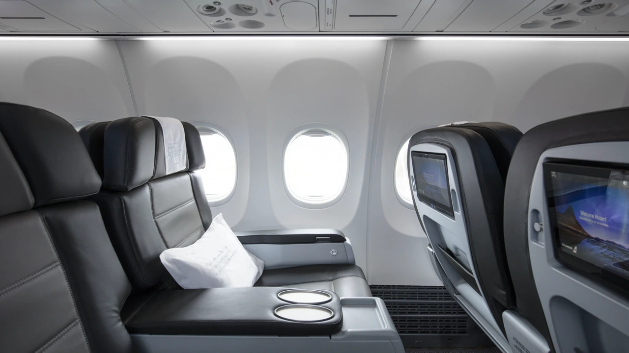 Icelandair business class seat — premium cabin on flights to Reykjavik