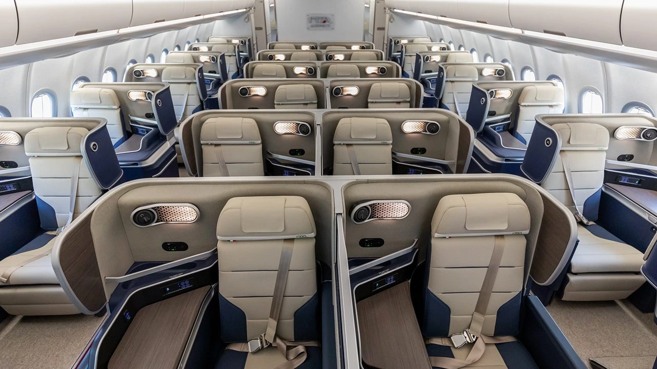 ITA Airways business class seat — premium cabin on flights to Bari