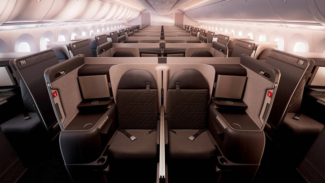Korean Air Prestige Class business class seat and cabin — Los Angeles to Seoul