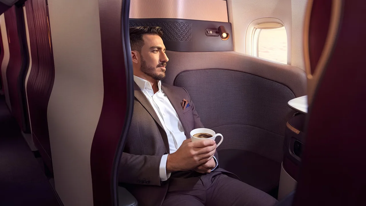 Qatar Airways business class seat — premium cabin on flights to Yerevan
