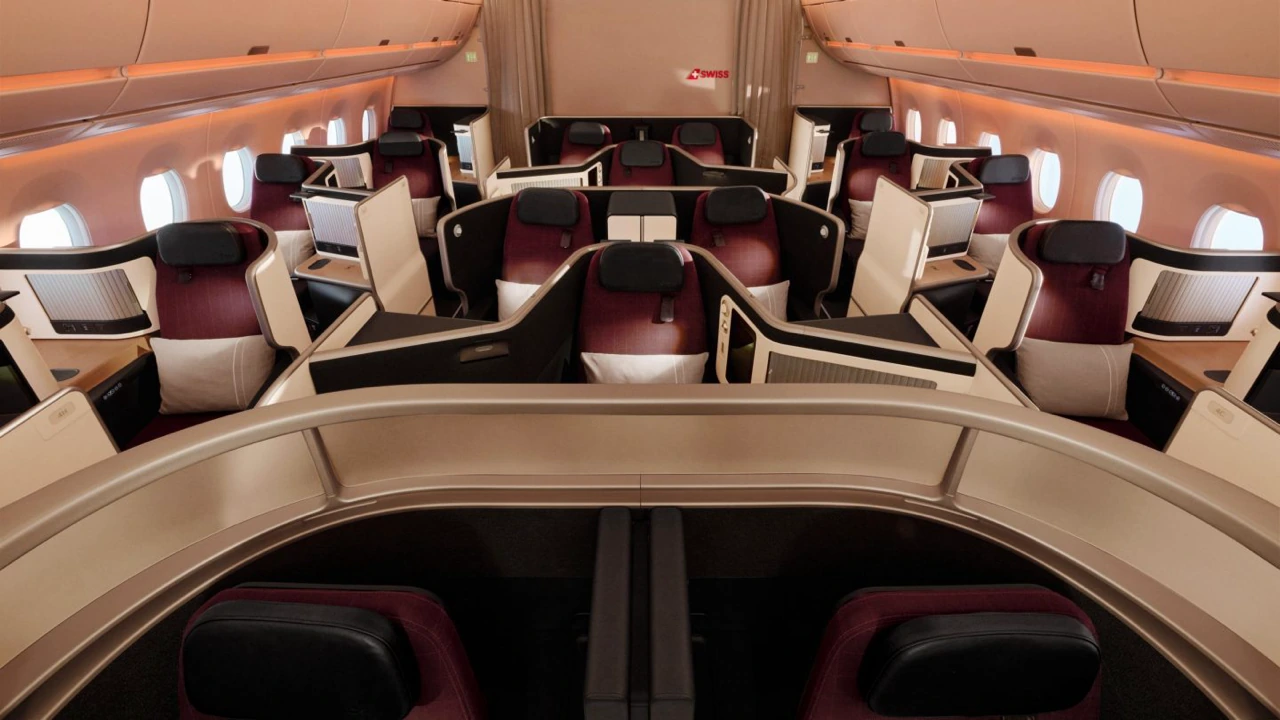Swiss business class seat — premium cabin on flights to Bern