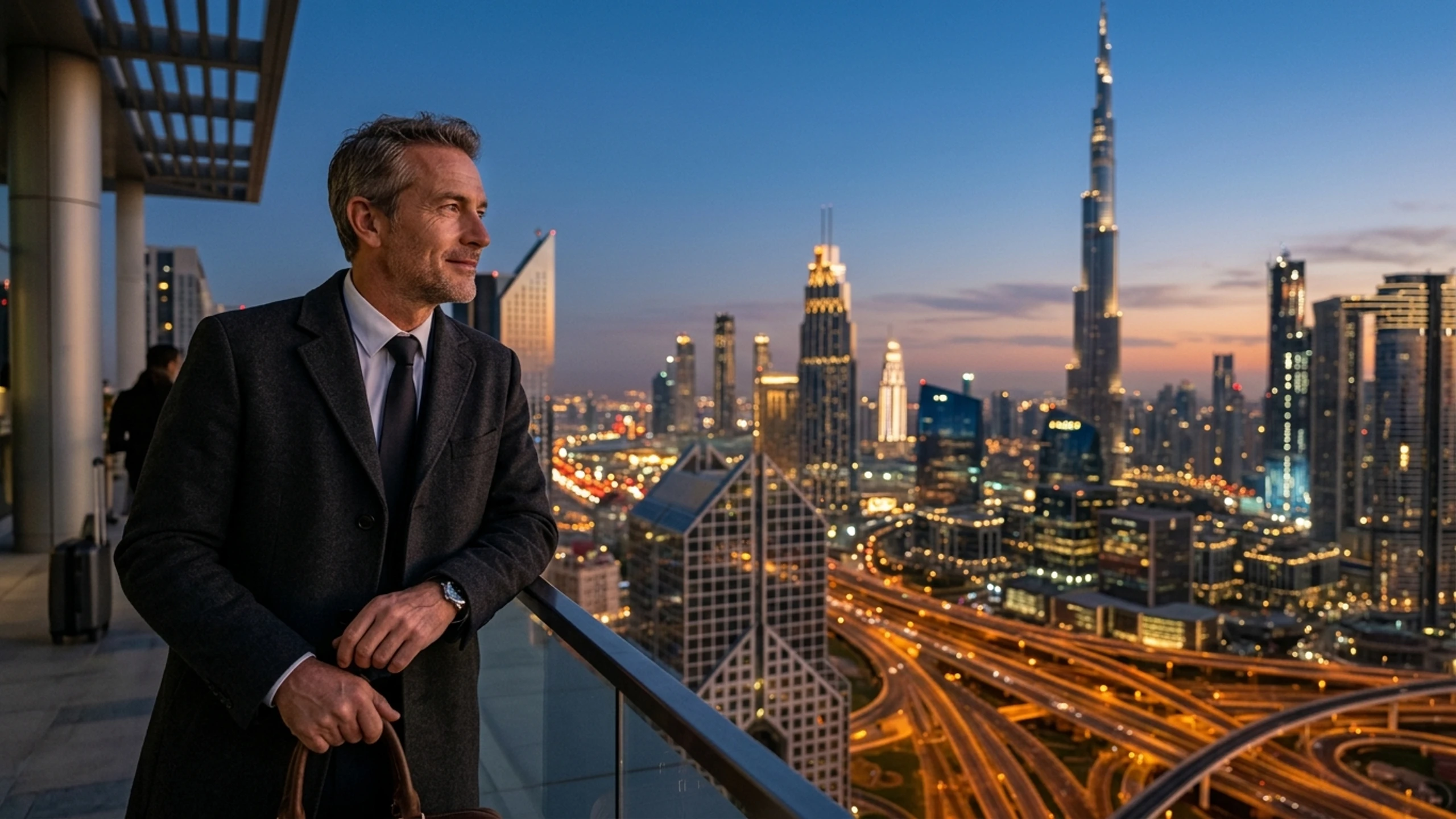 Los Angeles to Dubai Business Class — Premium business class cabin interior